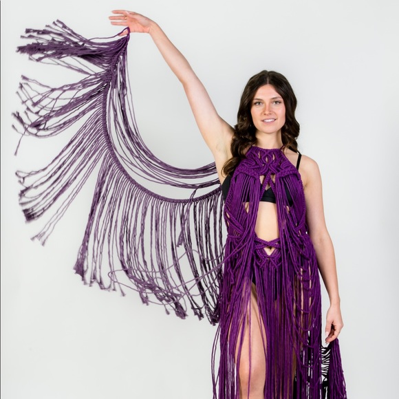 Handmade Macrame Crochet Dress Wings Festival Wear - Picture 1 of 16